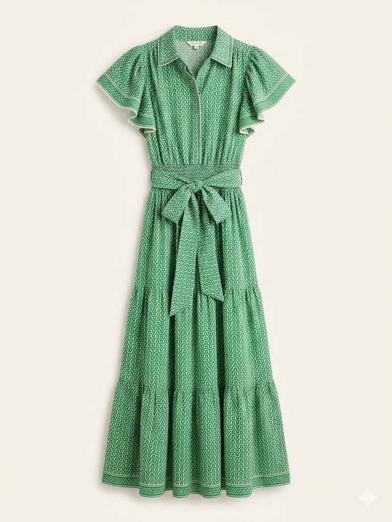 Max Studio Dresses & Skirts - Max Studio Green Printed Maxi Shirt Dress with Tie Belt
